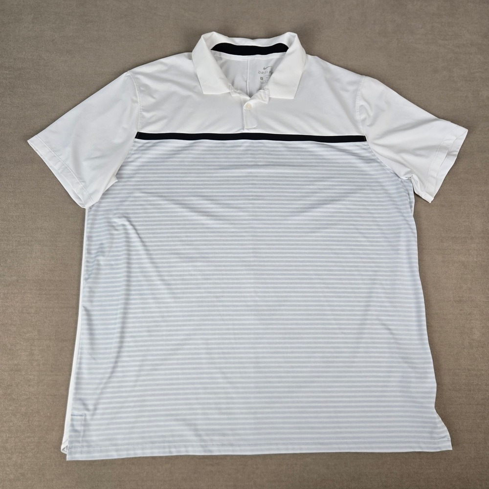 Nike Tiger Woods Dri-FIT Golf Polo Shirt White Striped BV1320-100 Mens XL
